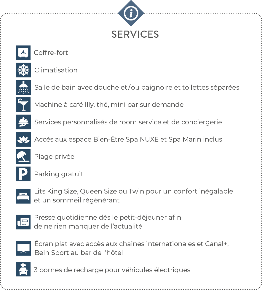 services  Coffre-fort  Climatisation  Salle de bain avec douche et ou baignoire et toilettes séparées  Machine à café   