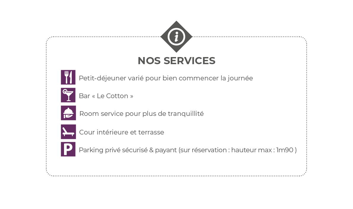  Nos services  Petit-d jeuner vari  pour bien commencer la journ e   Bar   Le Cotton     Room service pour plus de tr   