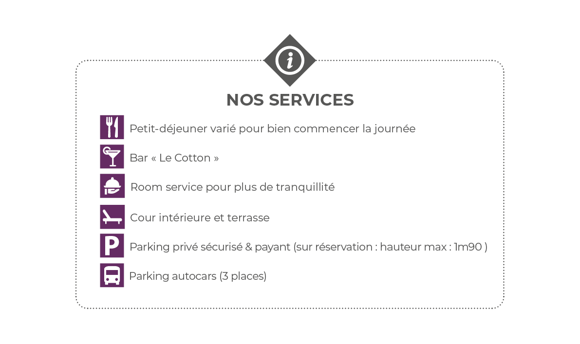  Nos services  Petit-d jeuner vari  pour bien commencer la journ e   Bar   Le Cotton     Room service pour plus de tr   
