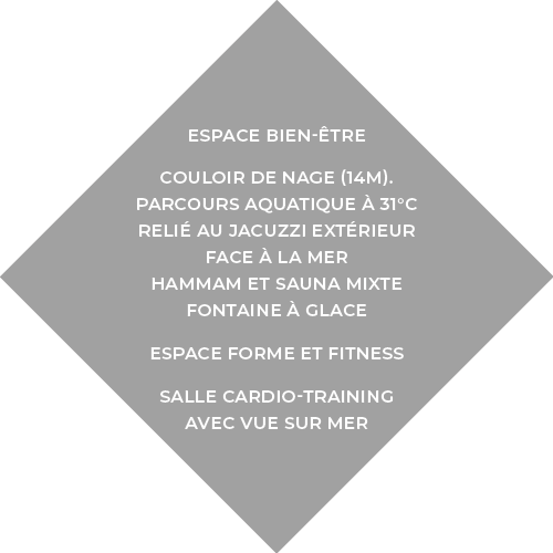 espace Bien-Être Couloir de nage (14m)  Parcours aquatique à 31 C relié au Jacuzzi extérieur face à la mer Hammam et    