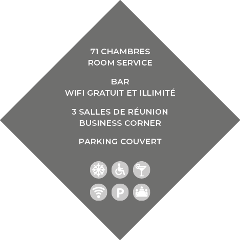 71 chambres room service Bar Wifi gratuit et illimité 3 salles de réunion business corner parking couver