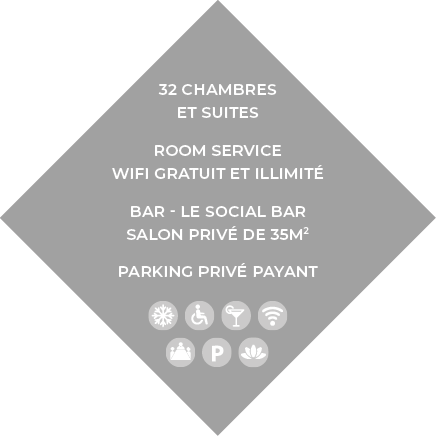32 chambres et suites room service Wifi gratuit et illimité Bar - Le Social Bar Salon privé de 35m2 Parking privé payan
